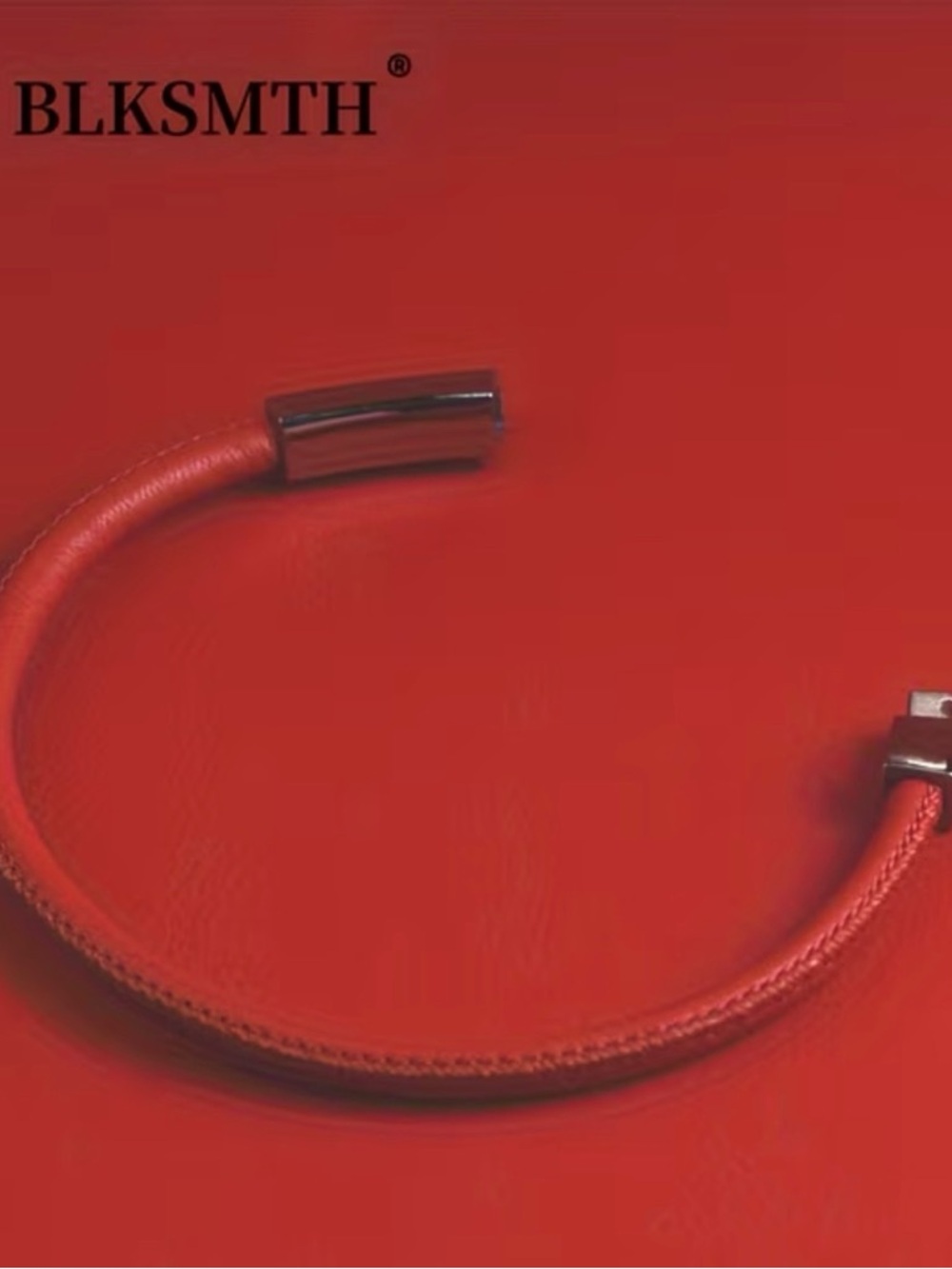 BLKSMTH. Unisex. Red Leather Bracelet with Silver Clasp - Picture 5 of 7